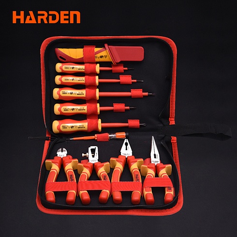 Набор профессионального ручного инструмента с диэлектрическими рукоятками 11 предметов // HARDEN