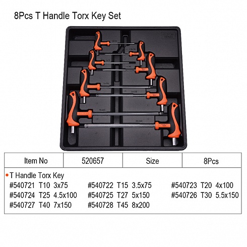 Набор из 8 ключей TORX с Т-образной рукояткой 3-8мм CRV // HARDEN