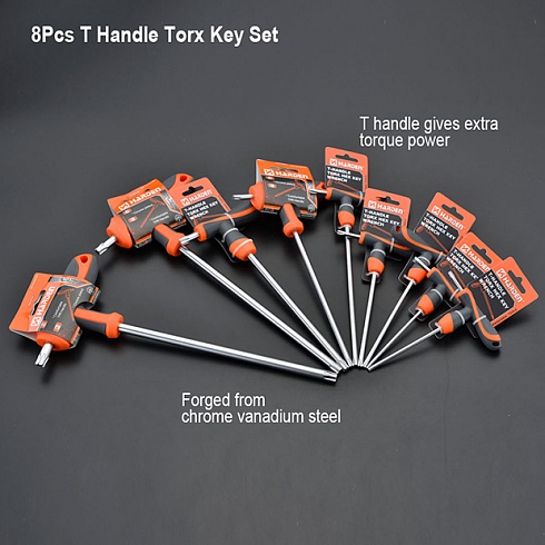 Набор из 8 ключей TORX с Т-образной рукояткой 3-8мм CRV // HARDEN